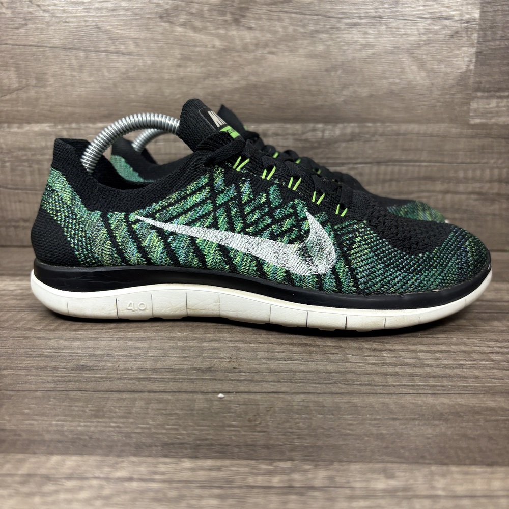 Nike Free 4.0 Flyknit Black Green Womens US Size 6.5 717076-013 Running Shoes